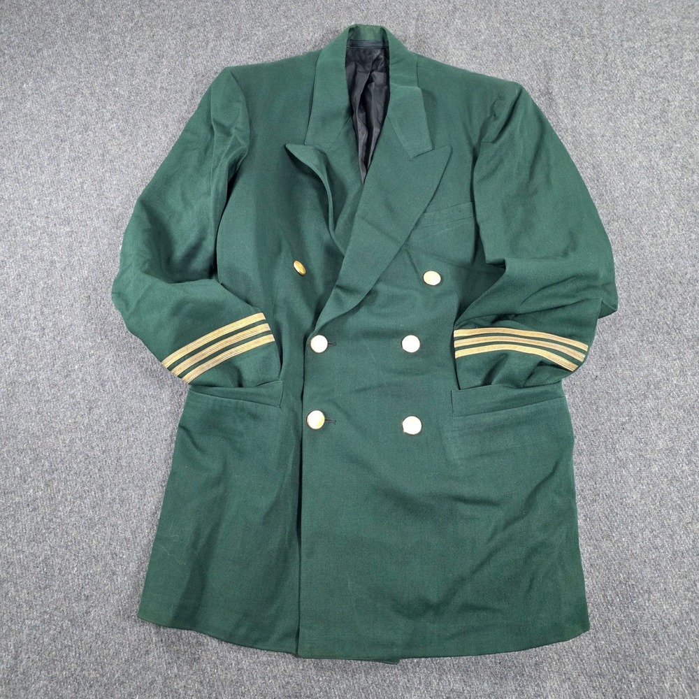 Kaufmanns MensVTG Gold Button Green Double Breasted Blazer Gold Stripe Detail
